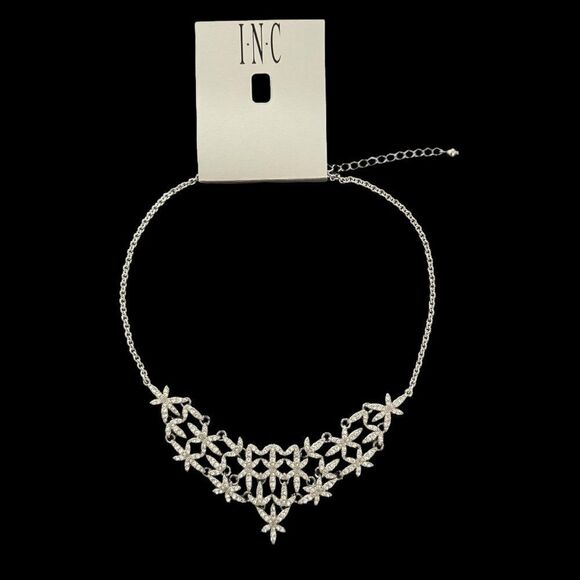 INC International Concepts Silver RCRY Bib Party  16” Necklace 3” Extender - Picture 1 of 4